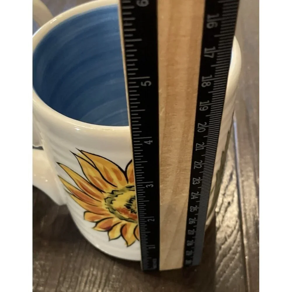 Pier 1 Sunflower Fields Earthenware Hand Painted‎ Coffee Cup Mugs Mug Set Of 2